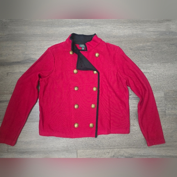 LRL Ralph Lauren Red Black Gold RL Buttons Sweater Military Sgt Peppers - Picture 2 of 12